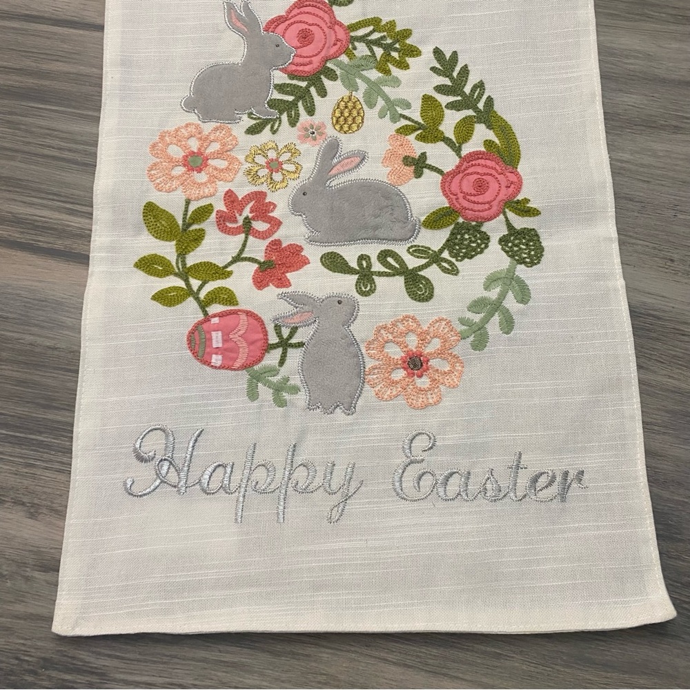 NEW Embroidered Floral Easter Table Runner by Domain Bunnies Eggs & Floral